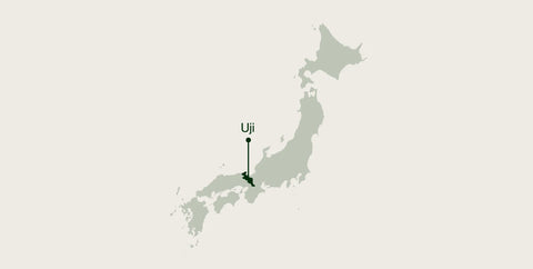 Map of Japan highlighting Uji in Kyoto Prefecture, where Nio Teas tea is grown