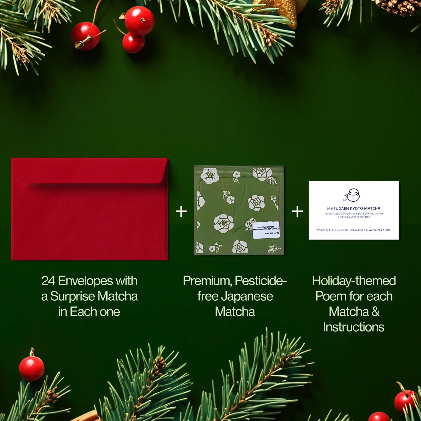 Matcha te-adventskalender 2024 med piskeris, Chawan og Chashaku