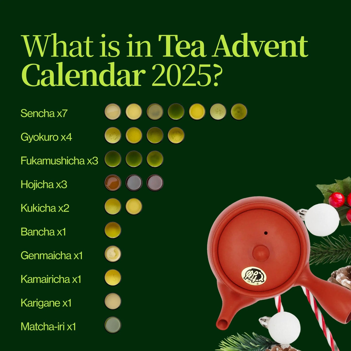 Grøn te adventskalender med tekande