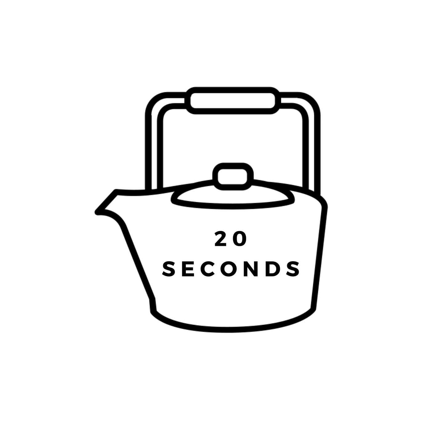 icon of a teapot with time brewing instruction of 20 seconds